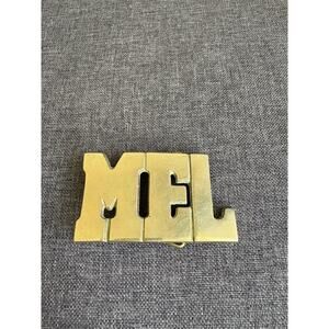 Baron Buckle Solid Brass MEL Name Tag Belt Buckle Retro 1982 80s Vintage Melvin